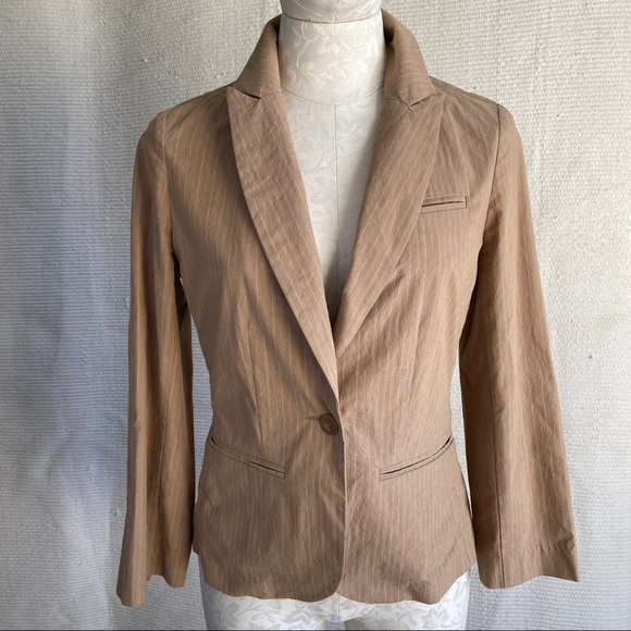 Vintage Joie Jacket M Pinstriped Blazer Tan Orange - Picture 6 of 9